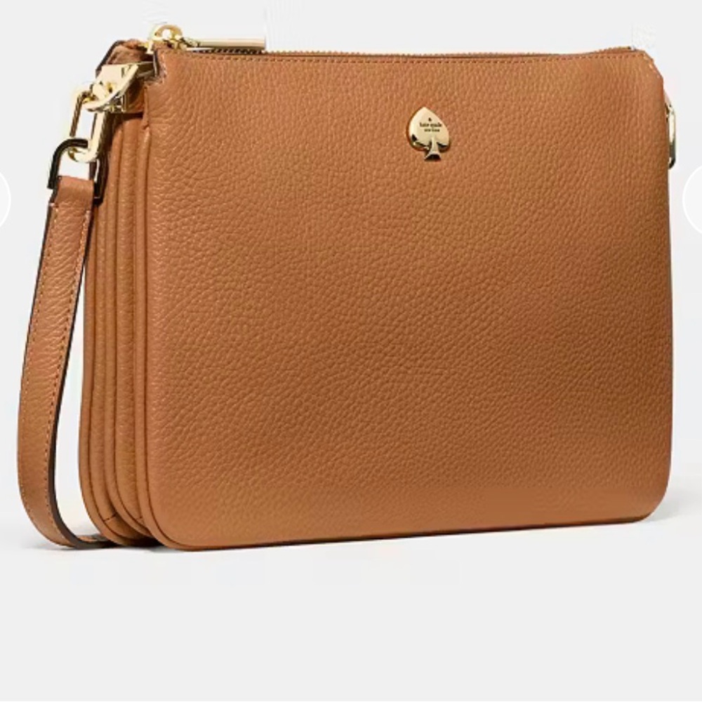 kate spade Cognac Pebbled Leather Triple-Compartment Wristlet